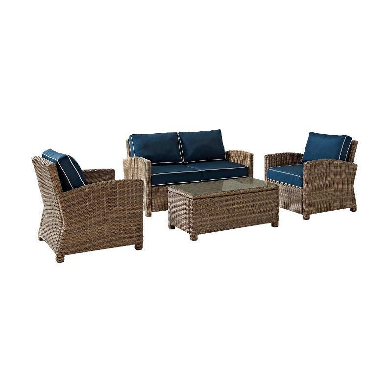 Navy and Brown 4-Piece Wicker Patio Loveseat Set