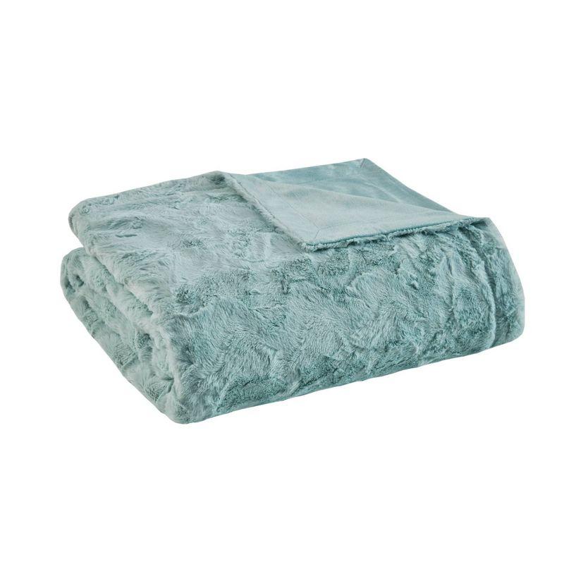60"x70" Oversized Marselle Faux Fur Throw Blanket Aqua - Madison Park