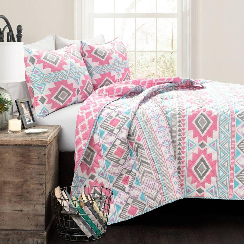 Pink and Turquoise Reversible Microfiber Kids' Full Quilt Set