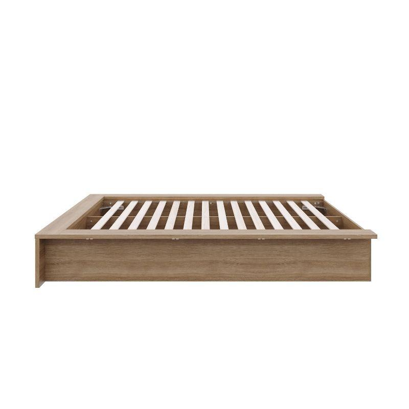 Nexera Full James Platform Bed Brown Oak: Modern Unupholstered Particle Board Frame, No Box Spring Needed