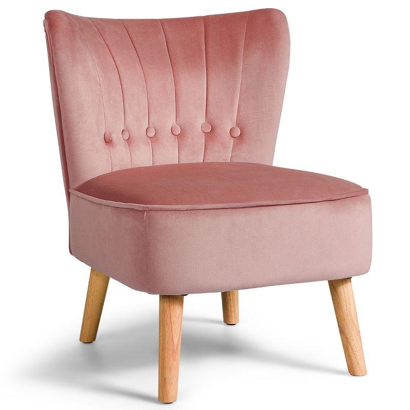 Costway Armless Accent Chair Modern Velvet Leisure Chair Single Upholstered Pink