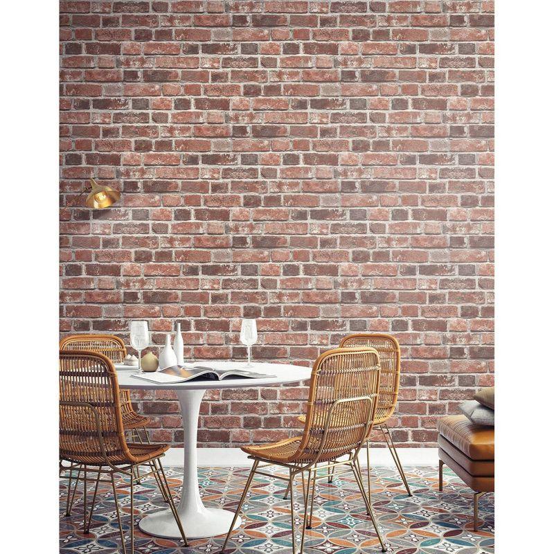 NextWall Faux Distressed Brick Peel and Stick Wallpaper: Vinyl, Self-Adhesive, Industrial Style, Repositionable, 30.75 Sq Ft Coverage