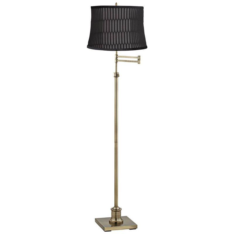 Modern Adjustable Black Velvet & Brass Swing Arm Floor Lamp