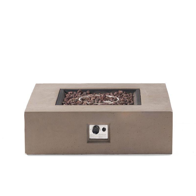 Aidan Outdoor 50000 BTU Light Weight Concrete Square Fire Pit Light Gray - Christopher Knight Home: No Assembly, Push Button Ignition