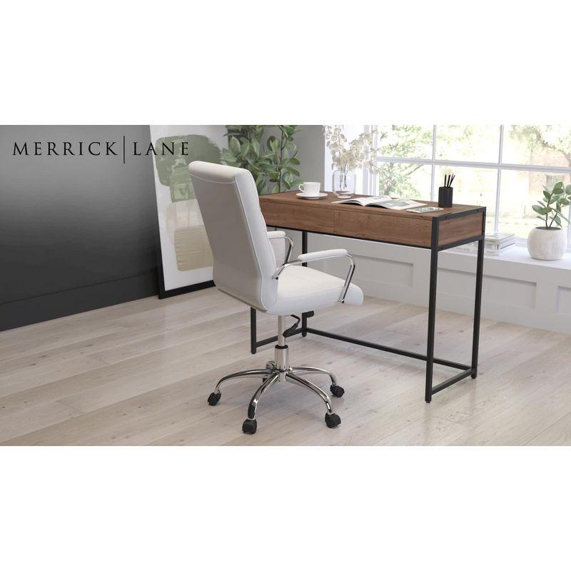 Merrick Lane Contemporary High-Back White Faux Leather Home Office Chair with Padded Rose Gold Arms