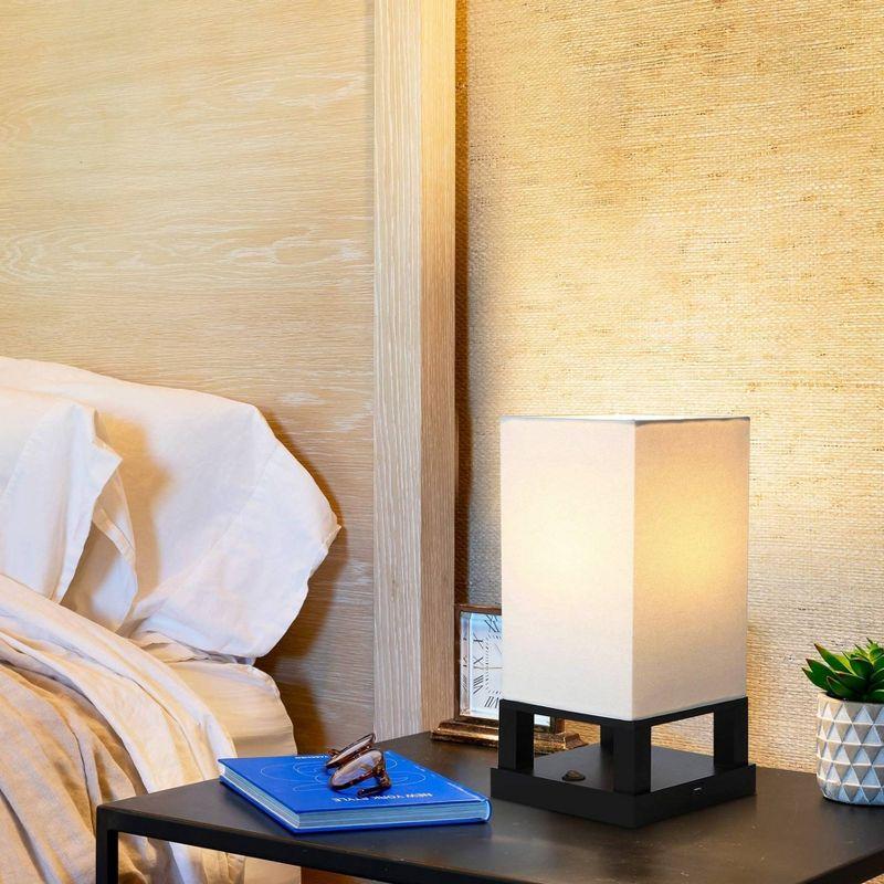 Brightech Maxwell 14 in. Mid-Century Modern LED Bedside Table Lamp with Fabric Square Shade