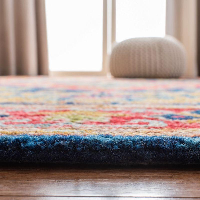 Handmade Tufted Blue Wool Runner with Geometric Design - 27"x11"