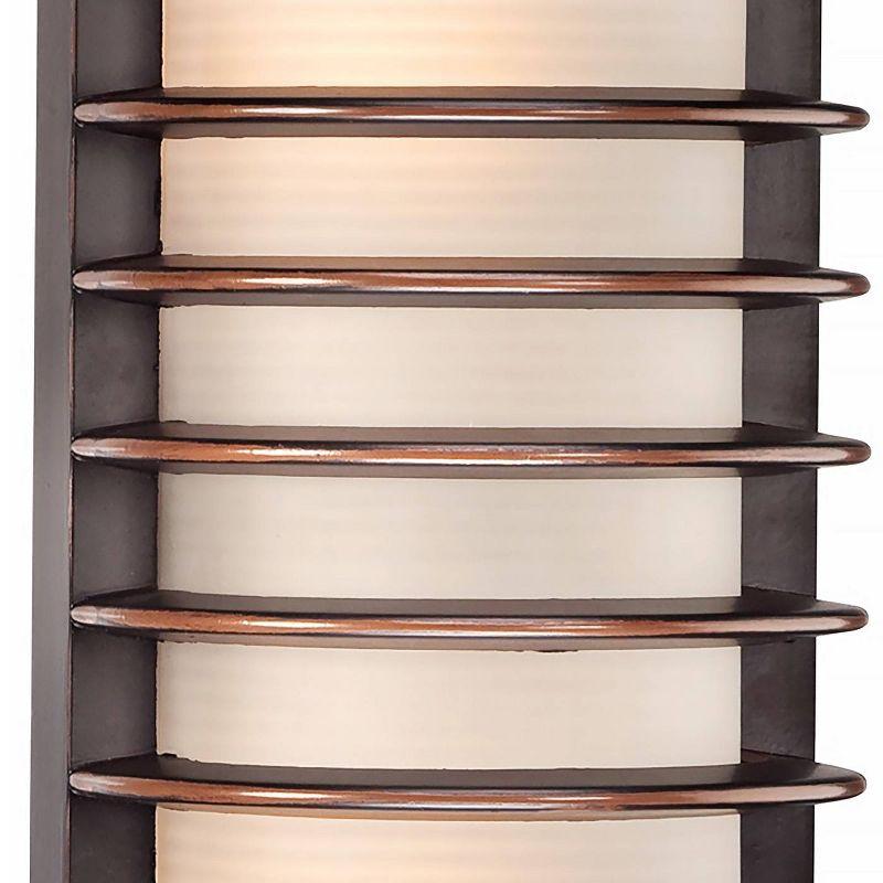 John Timberland Modern Outdoor Wall Light Fixture Rubbed Bronze Grid 16 3/4" Frosted Glass Cylinder for Exterior Porch Patio