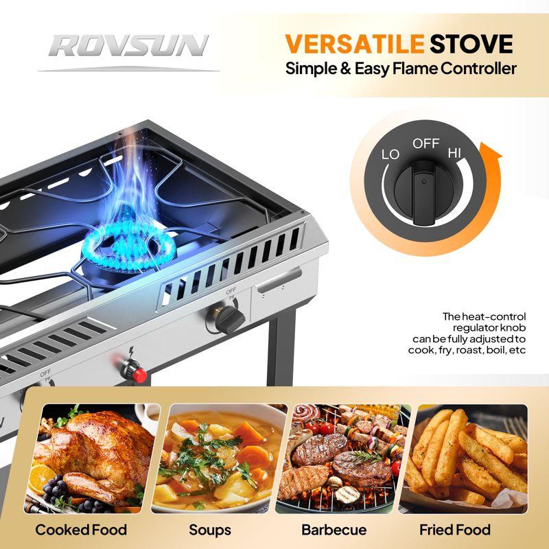 ROVSUN 2 Burner Outdoor Propane Gas Stove with Ignition, Regulator & Shelf, 150,000 BTU Powerful Cooker for Backyard Patio Cooking Home Canning Frying
