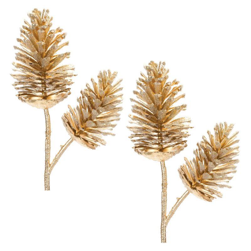 Glittered Gold Plastic Pine Cone Spray Set, 28 Inches