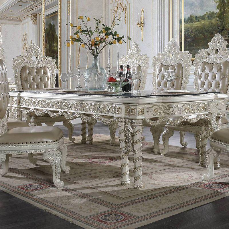 Elegant Antique White and Glass 108'' Vanaheim Dining Table