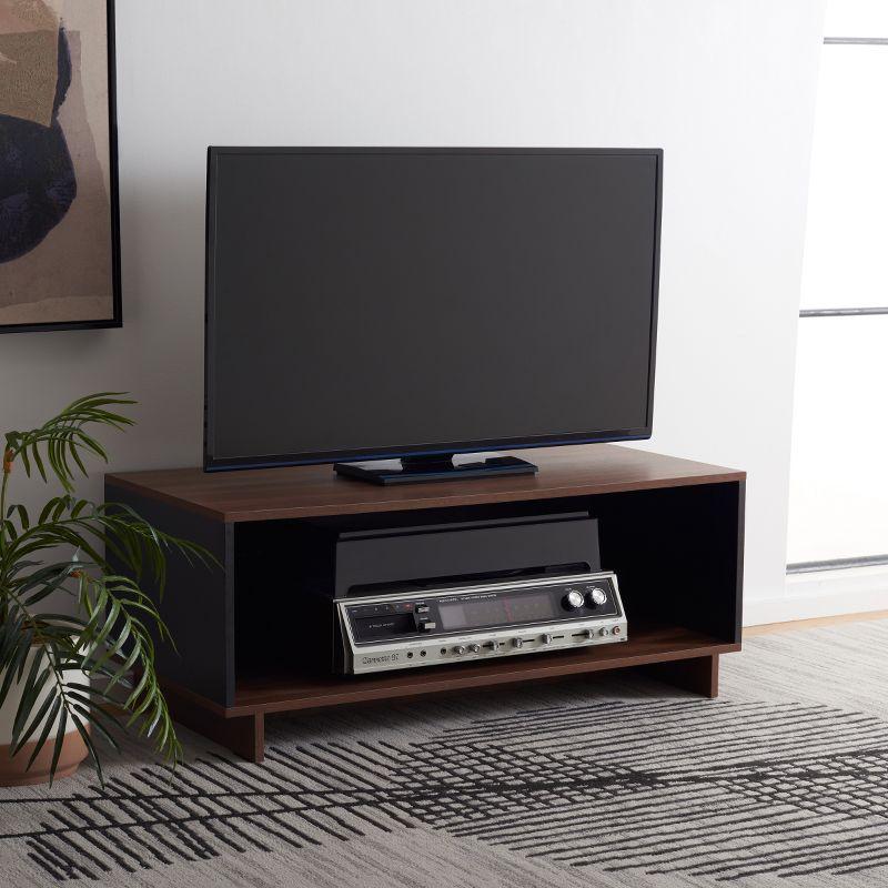 Walnut and Black Rectangular Industrial TV Stand