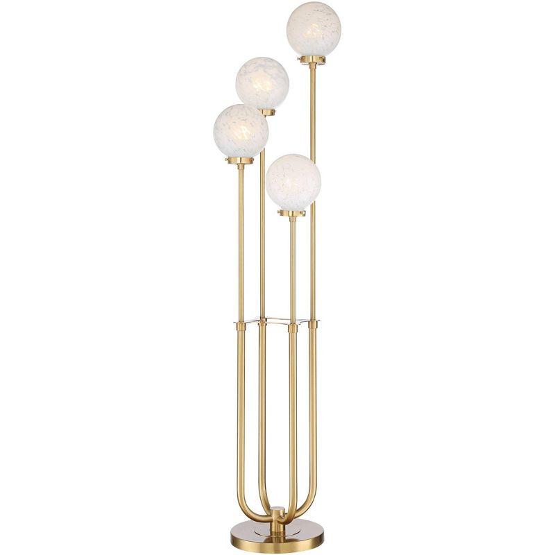 Possini Euro Design Mid Century Modern Glam Style Floor Lamp 4-Light LED 68.5" Tall Warm Gold Glass Globe Shade for Living Room House Uplight