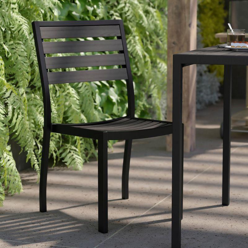 Flash Furniture Lark Outdoor Side Chair with Faux Teak Poly Slats, Set of 2