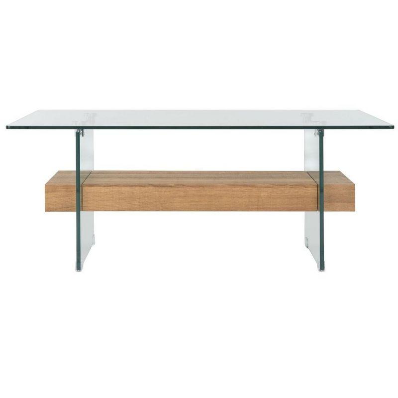 Kayley Coffee Table - Glass/Natural Brown - Safavieh