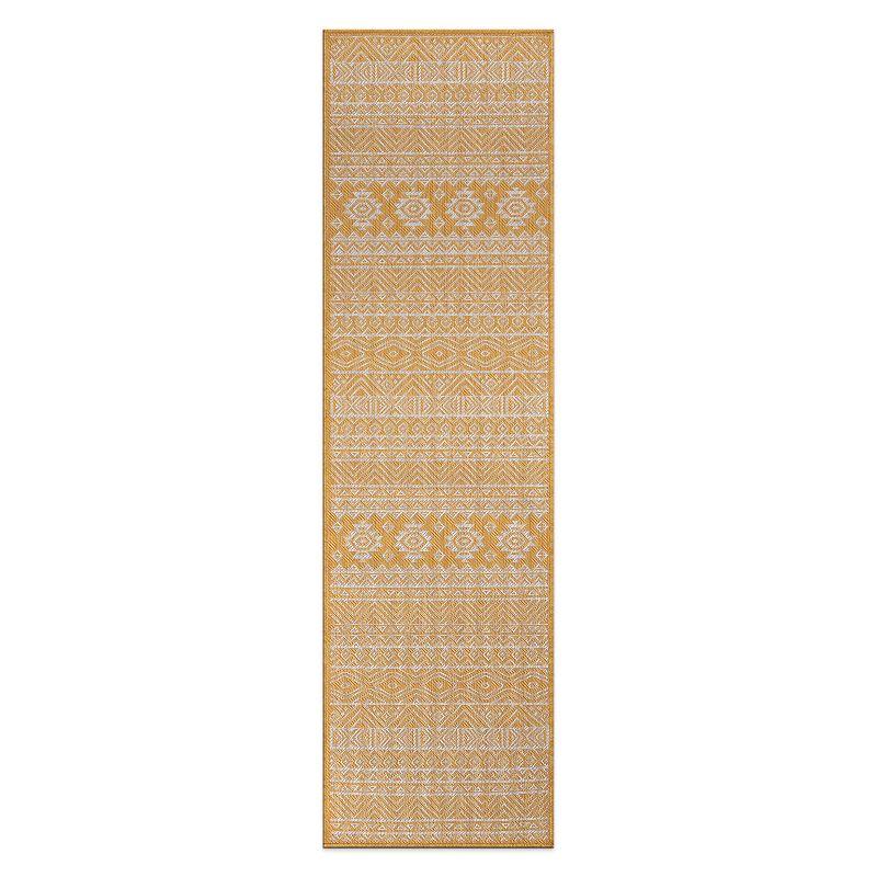 World Rug Gallery Distressed Geometric Bohemian Textured Flat Weave Indoor/Outdoor Area Rug - YELLOW 2'x7'
