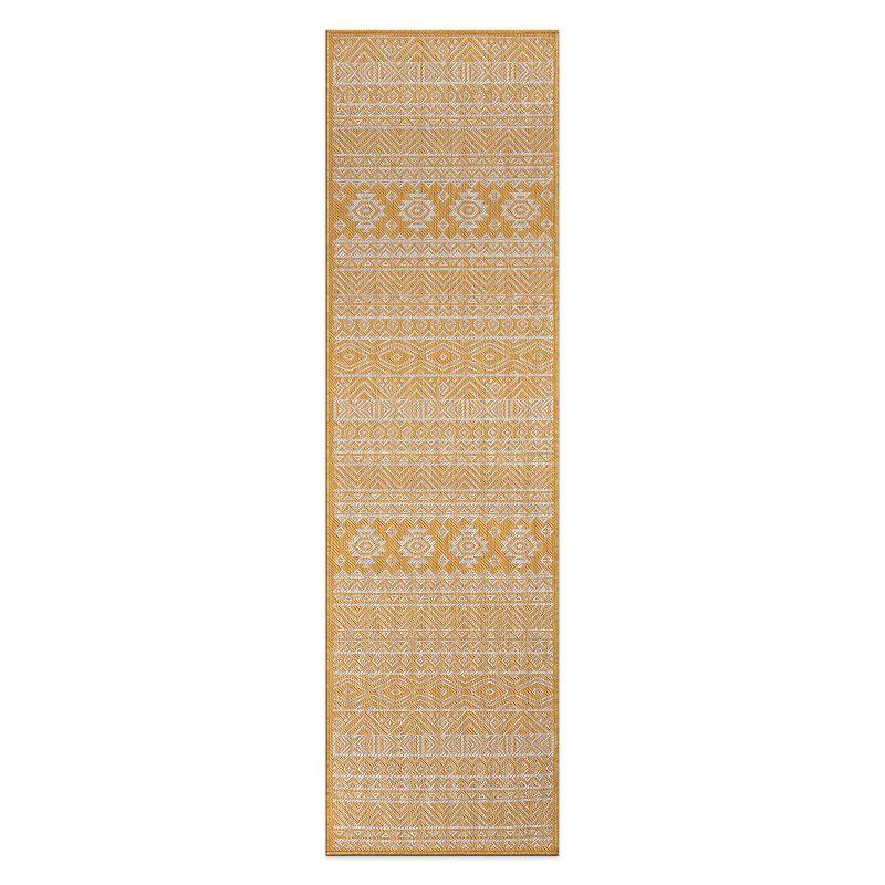 Yellow Geometric Flat Woven Indoor/Outdoor Runner Rug