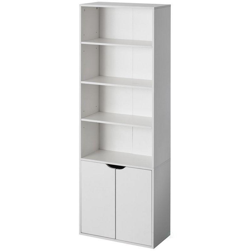 White 71" Adjustable Wood Bookcase with Doors