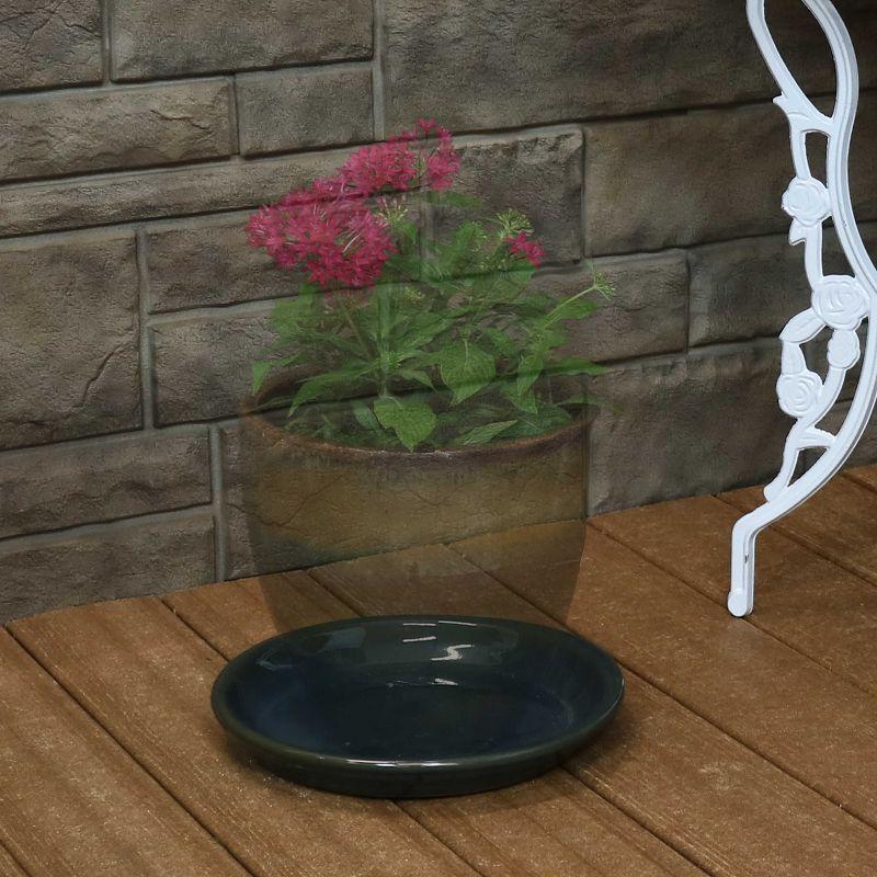 Sunnydaze High-Fired Glazed UV- and Frost-Resistant Ceramic Outdoor Flower Pot Saucer - 9" Diameter - Forest Lake Green - 2-Pack