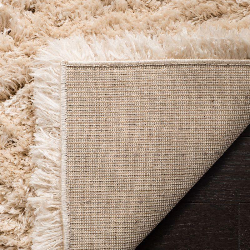 Sumptuous Silken Light Beige Round Shag Rug, Easy-Care Synthetic