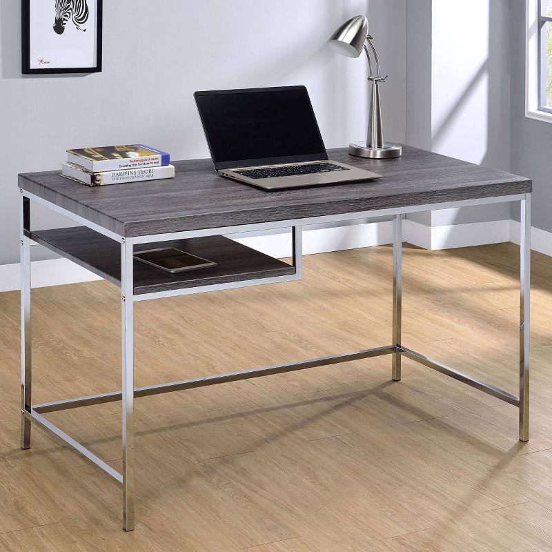 Kravitz Writing Desk with Storage Shelf Weathered Gray - Coaster: Steel Frame, Open Compartment, Home Office