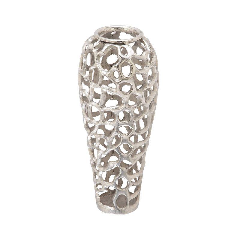 19" x 8" Eclectic Organic Hole-designed Aluminum Vase Silver - Olivia & May: Contemporary Tall Decorative Amphora