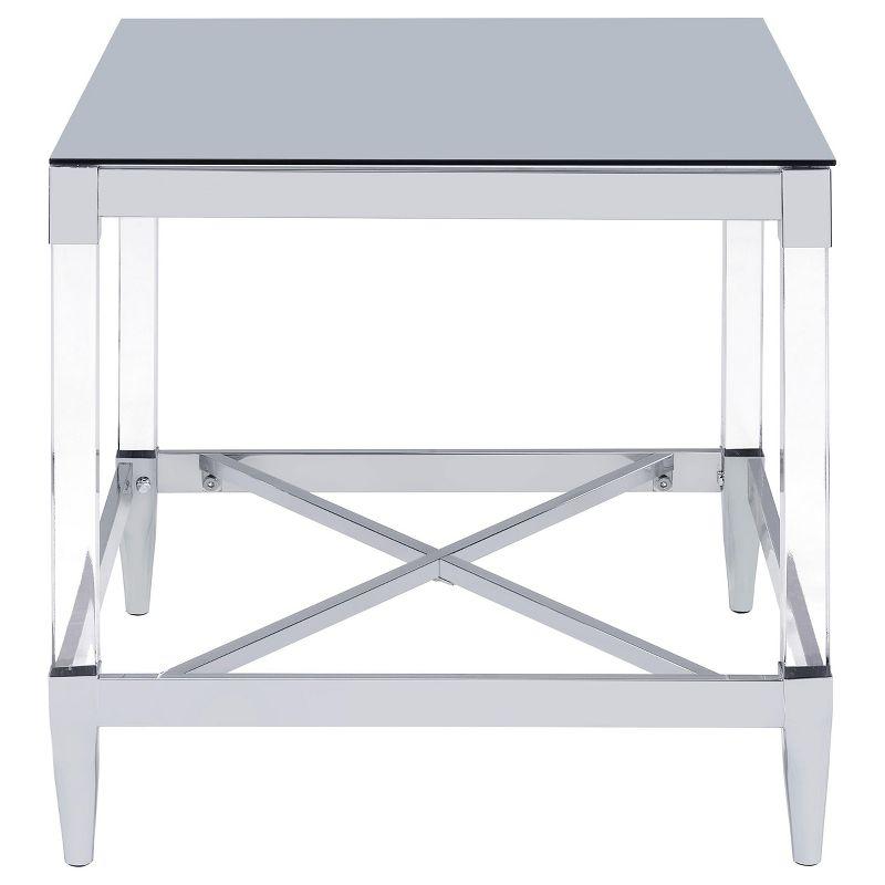 Lindley Square Chrome and Acrylic End Table with Mirrored Top