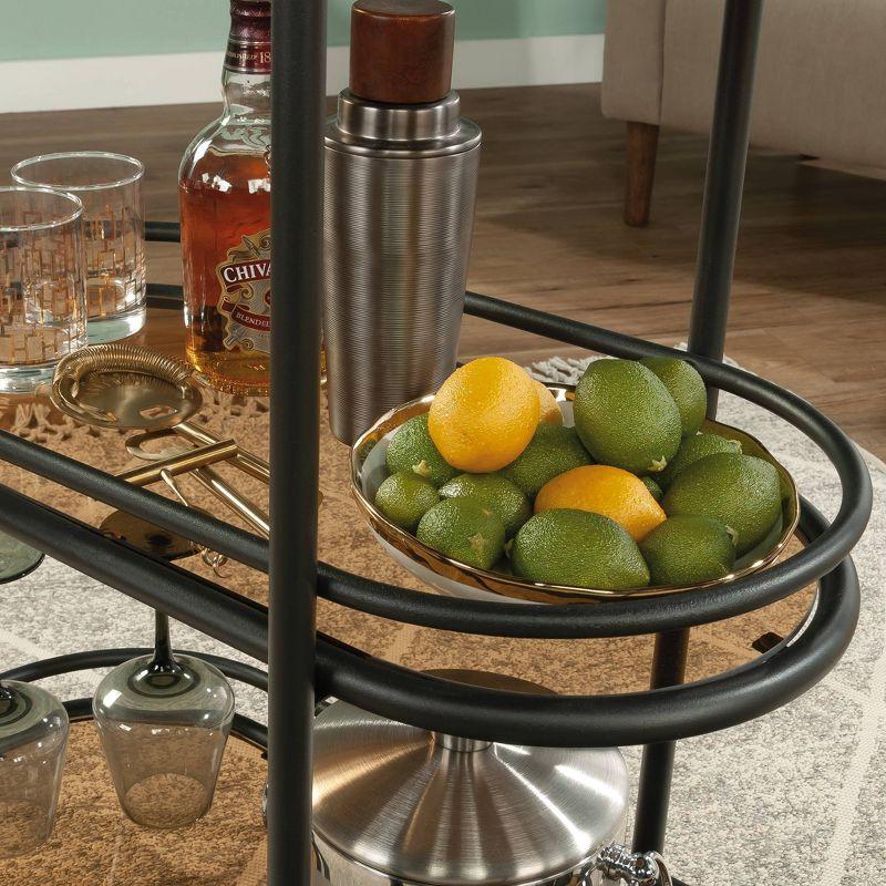 Sauder Coral Cape Metal Cart with Glass Tinted/Black: 3-Tier, Safety-Tempered, Rolling Storage