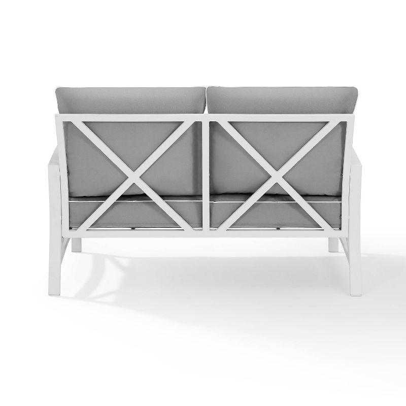 Gray and White Steel Outdoor Loveseat with Cushions