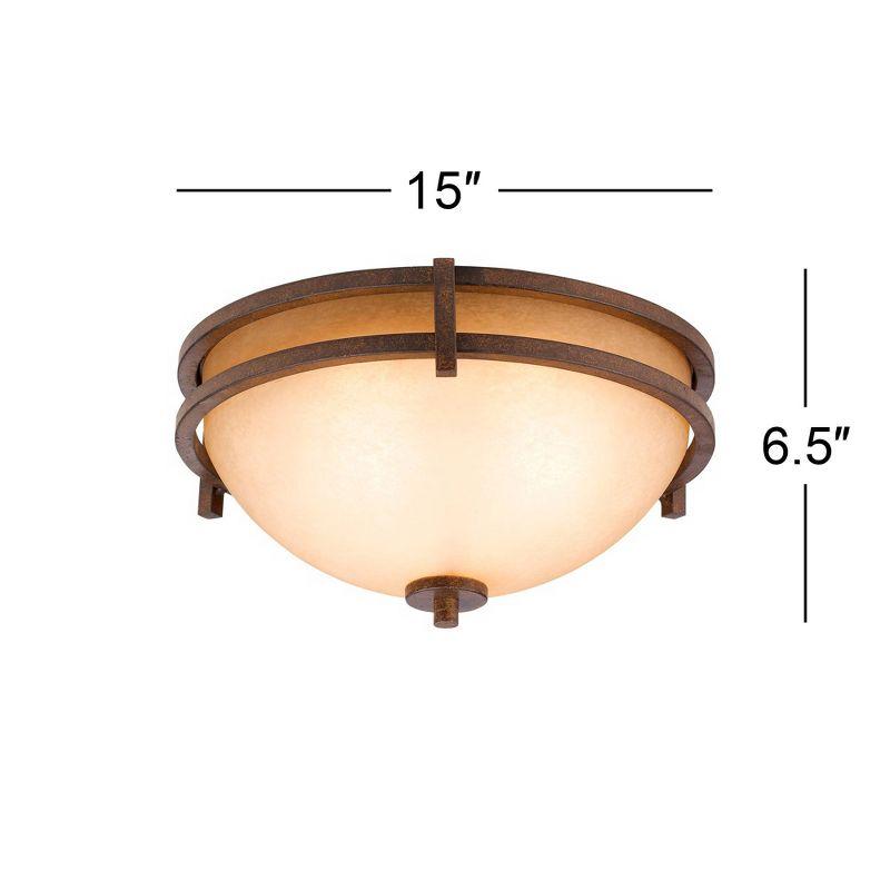 Franklin Iron Works Oak Valley Rustic Farmhouse Flush Mount Ceiling Light Fixture 15" Wide Modern Bronze 3-Light Cream Scavo Glass Bowl for Bedroom