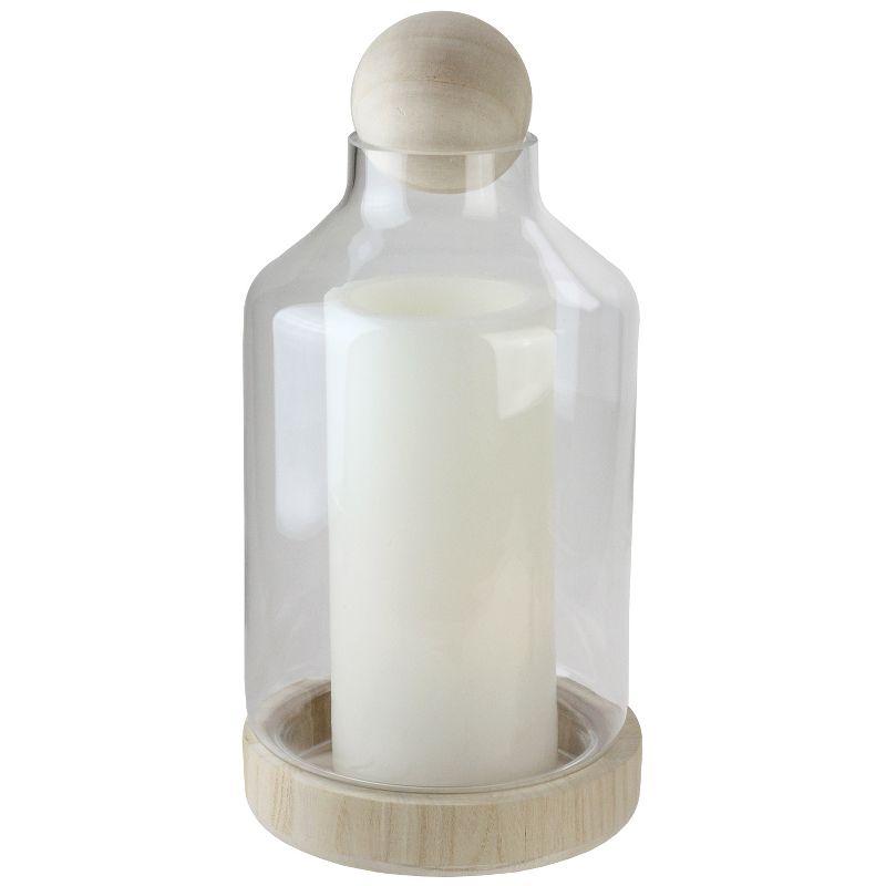 Northlight 14" Transparent Glass Hurricane with Decorative Wooden Lid and Base