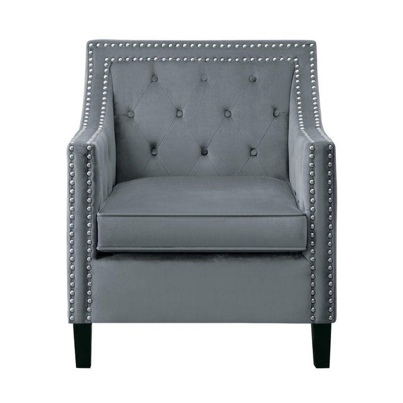 Grazioso Gray Velvet Upholstered Accent Chair with Nailhead Trim