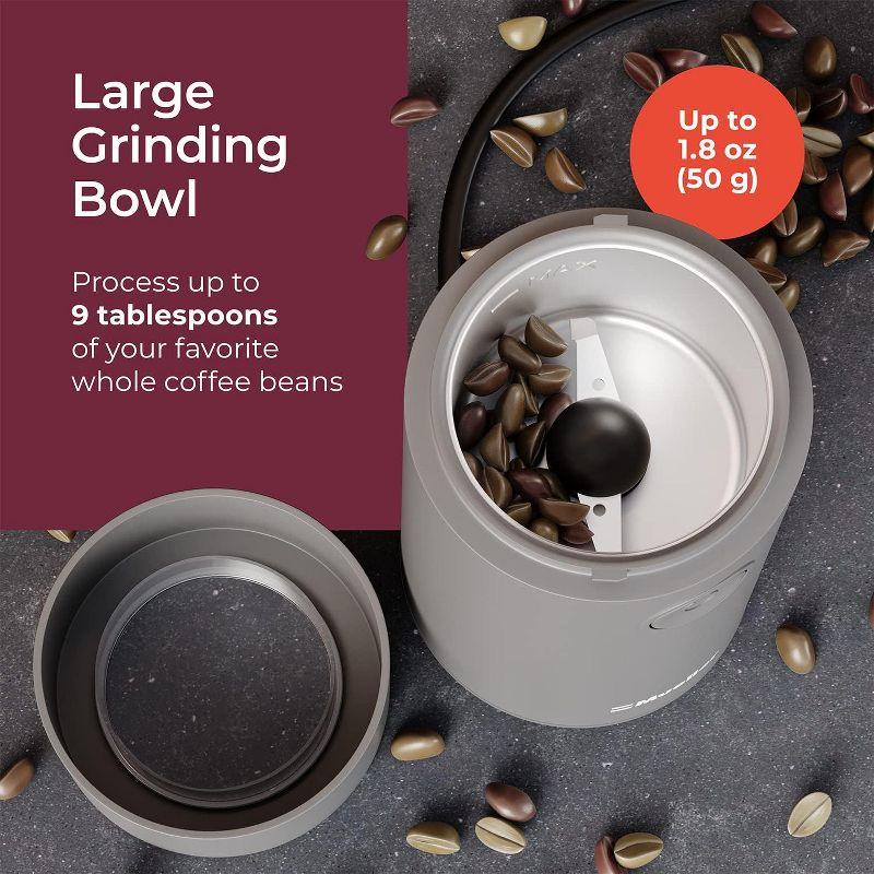 MuellerLiving Electric Coffee Grinder for Spice, Nut, Herbs and Coffee Beans, Sharp Blade, Stainless Steel - Gray