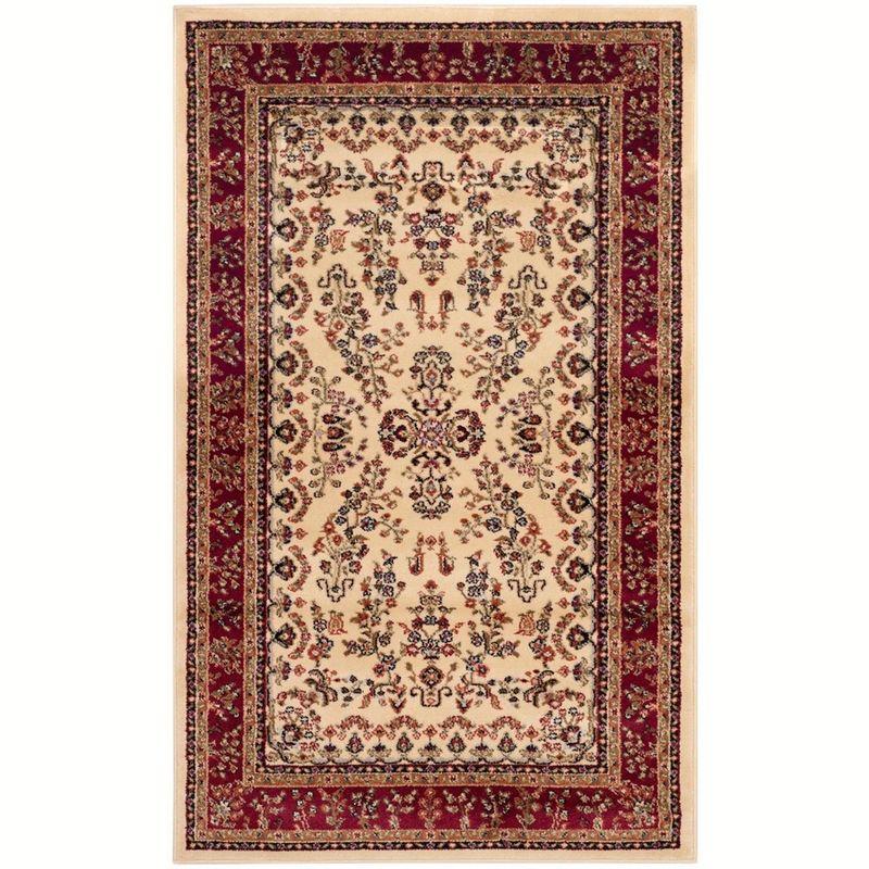 Ivory and Red Synthetic Traditional 4' x 6' Area Rug