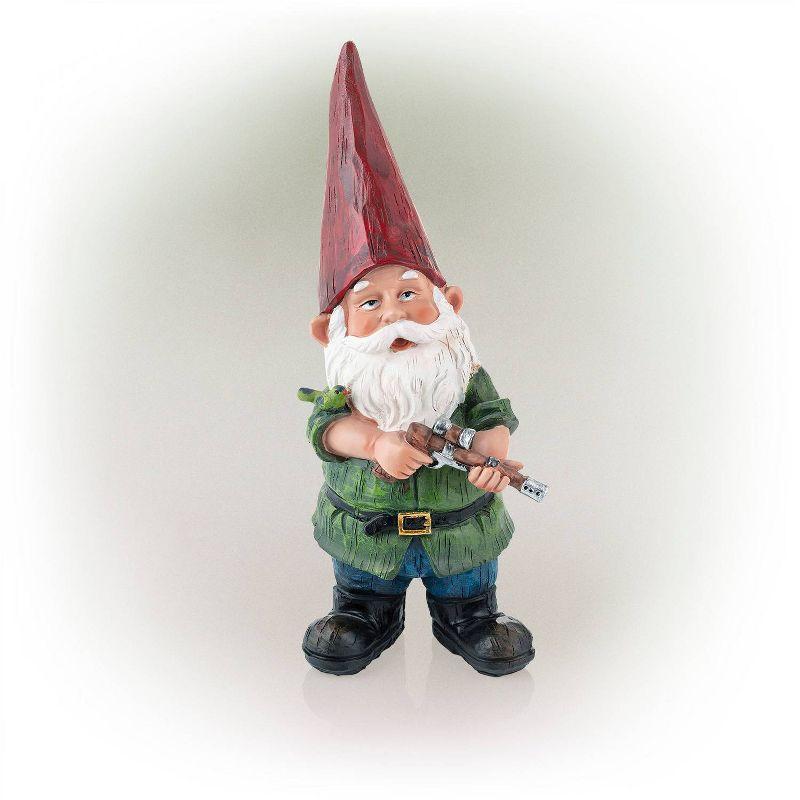 11" Green Polyresin Hunting Garden Gnome Statue