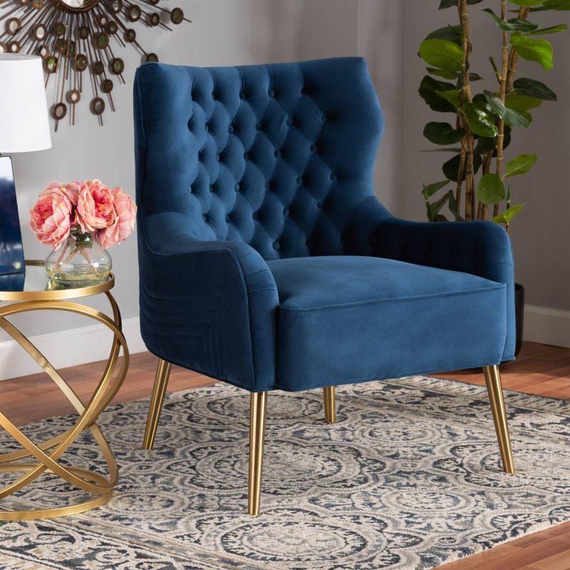 Nelson Metal Armchair Navy Blue/Gold - Baxton Studio
