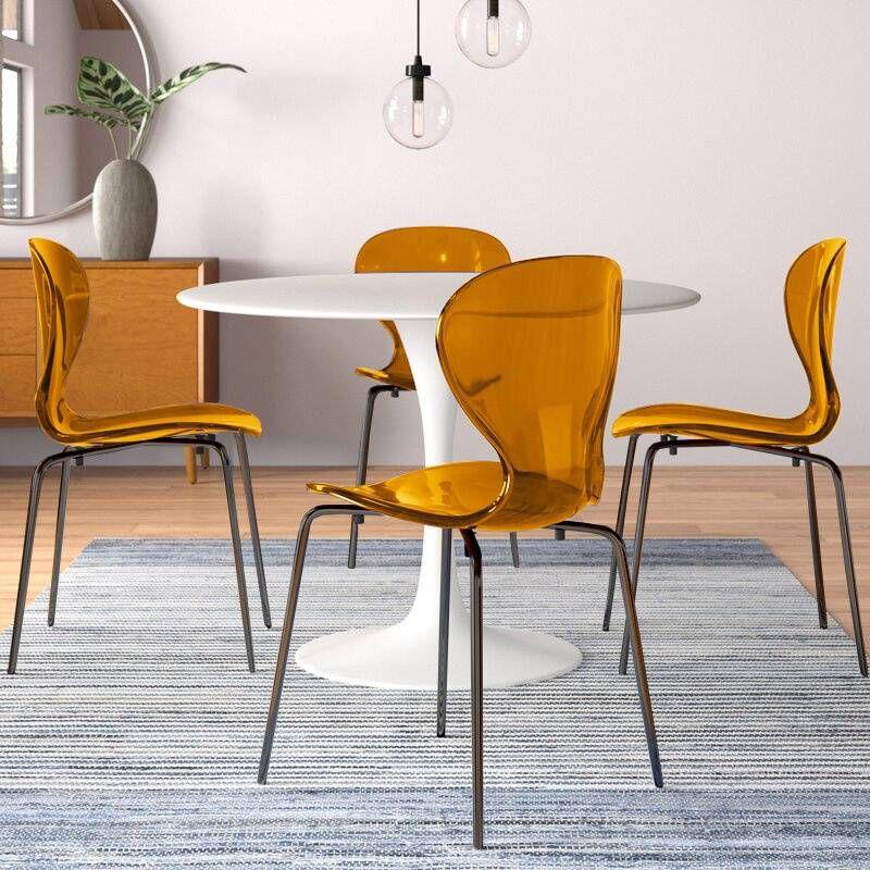 LeisureMod Oyster Black Chrome Base Side Chair in Transparent Orange