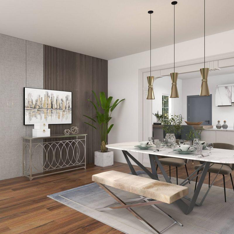 Mercer41 Metal Geometric Living Room Console Table with Mirrored Glass Top