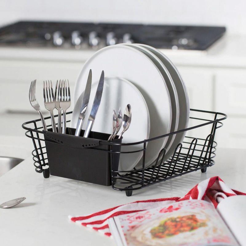 Black Metal 2-Piece Dish Drainer with Utensil Cup