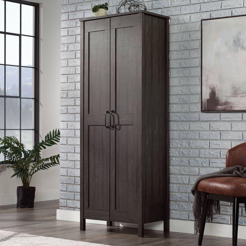 Tall Dark Brown MDF Living Room Cabinet with Adjustable Shelving