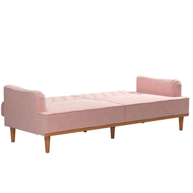 Stella Vintage Pink Velvet Convertible Sofa Bed with Wood Trim