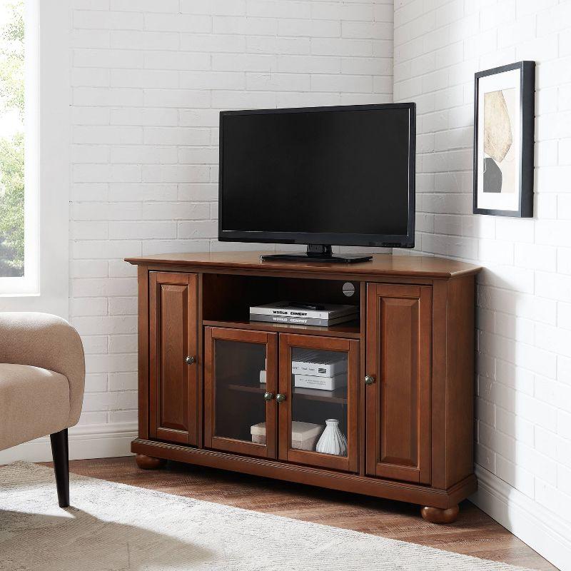 Alexandria Corner TV Stand for TVs up to 48" Dark Red - Crosley: Hardwood Frame, Brass Hardware, Cable Management