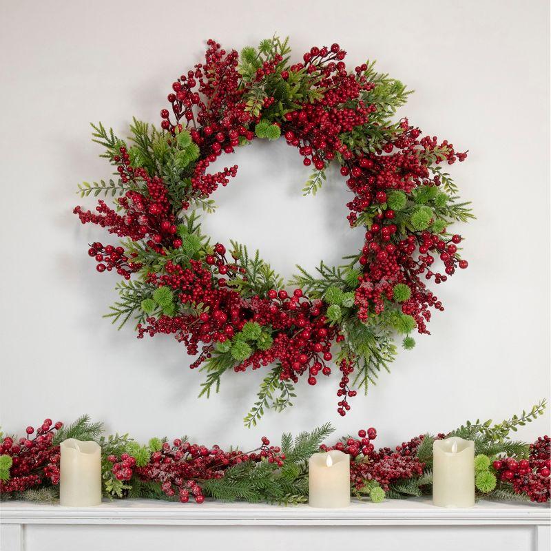 Northlight Artificial Frosted Red Berry and Pine Christmas Wreath, 28-Inch, Unlit