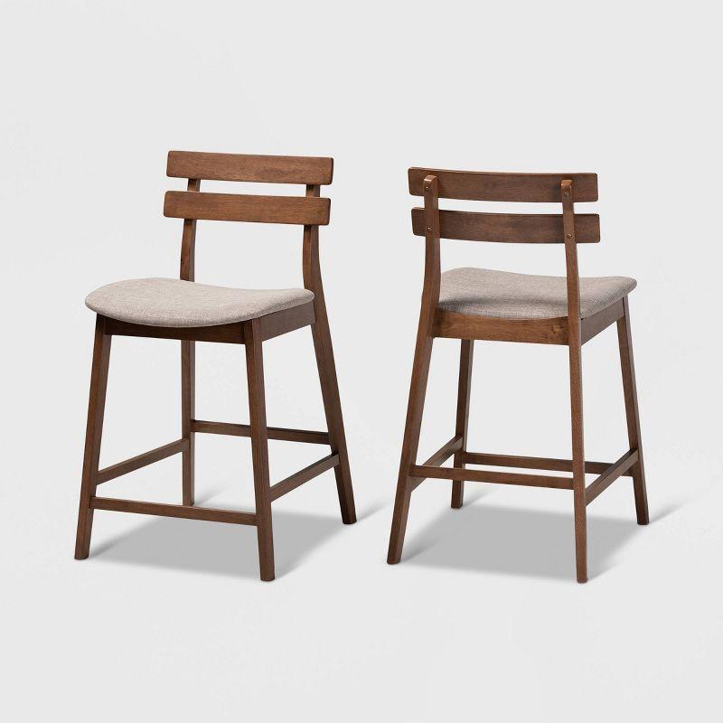 Walnut and Light Grey Modern Counter Height Barstool Set