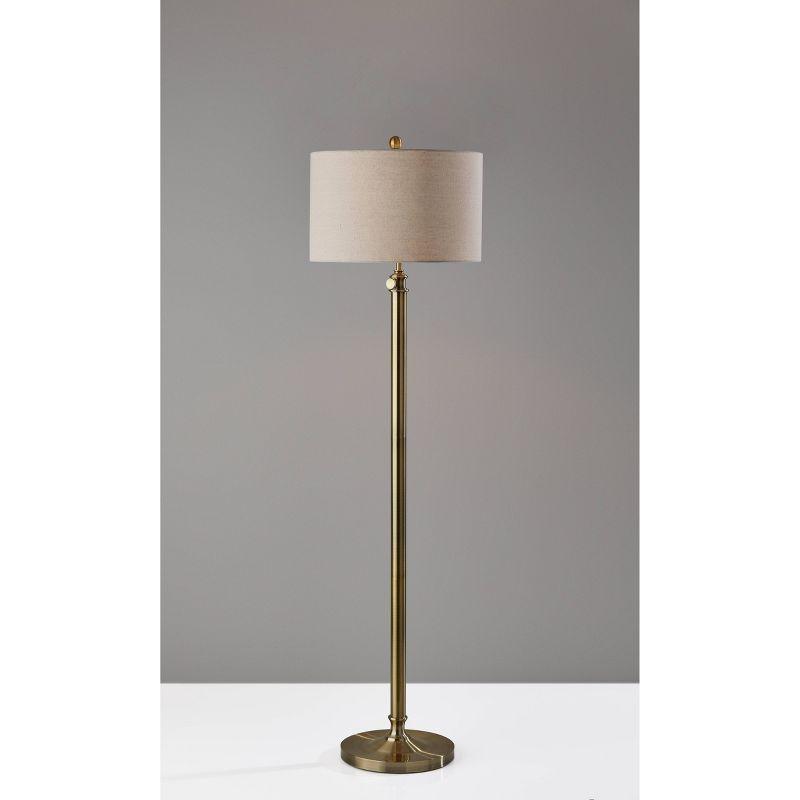 Adjustable Antique Brass Floor Lamp with Oatmeal Linen Shade