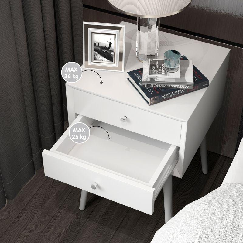 Tangkula Wooden Nightstand with 2 Storage Drawers Accent End Side Table for Bedroom&Living room White