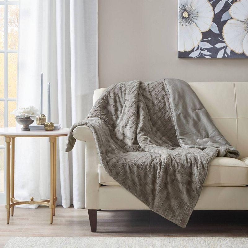 50"x60" Polar Solid Faux Fur Throw Blanket Gray - Madison Park: Hypoallergenic, Plush Couch & Bed Comfort