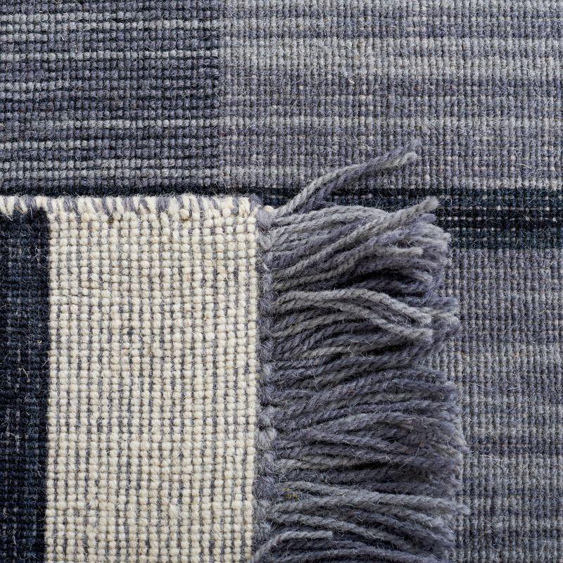 Modern Boho Black Stripe Square Wool Rug, Handmade Flat Woven