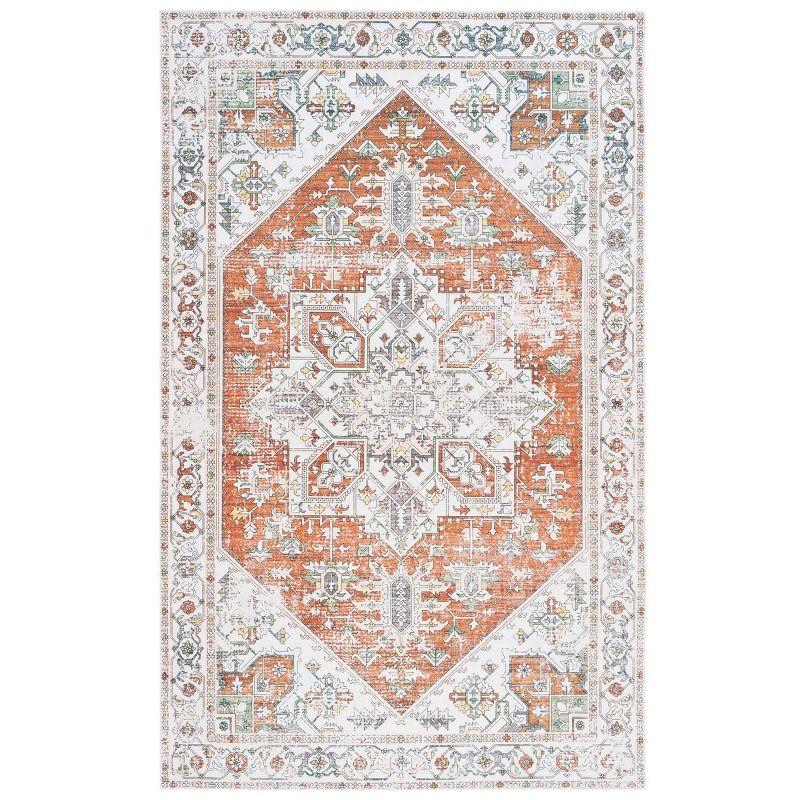 Ivory and Rust Rectangular Machine Washable Area Rug, 3' x 5'