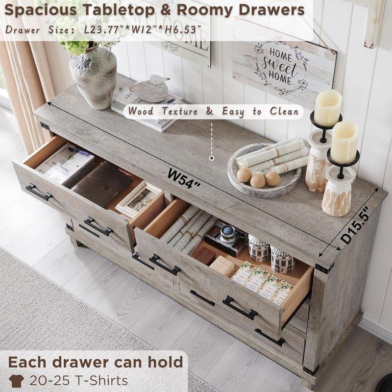 Farmhouse 6 Drawers Dresser, Large Wood Chest of Drawers with Handle for Bedroom, Living Room, Light Rustic Oak